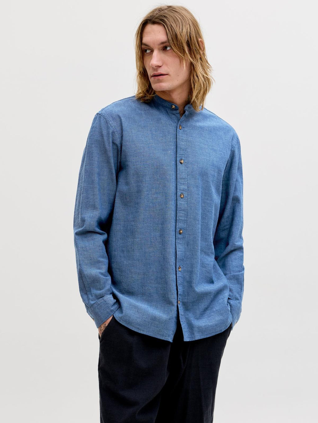JJESUMMER LINEN BLEND BAND SHIRT L/S SN 