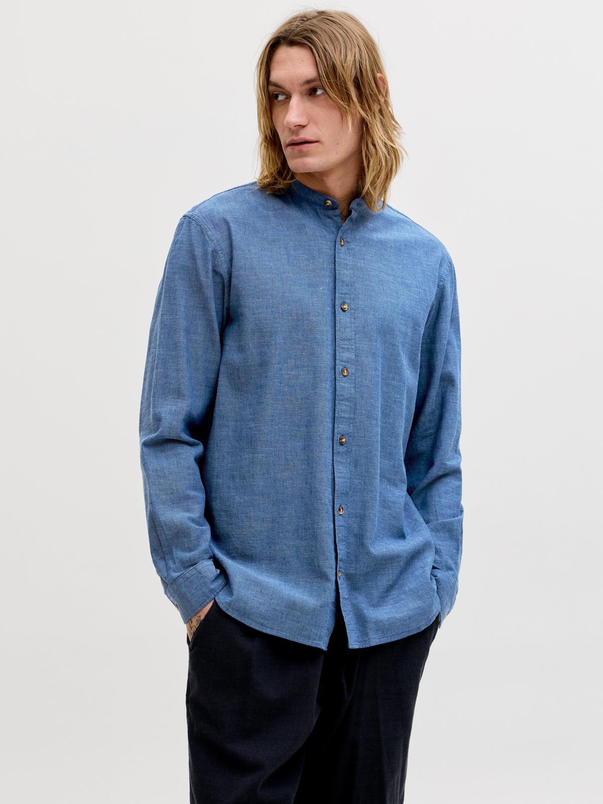 JJESUMMER LINEN BLEND BAND SHIRT L/S SN 