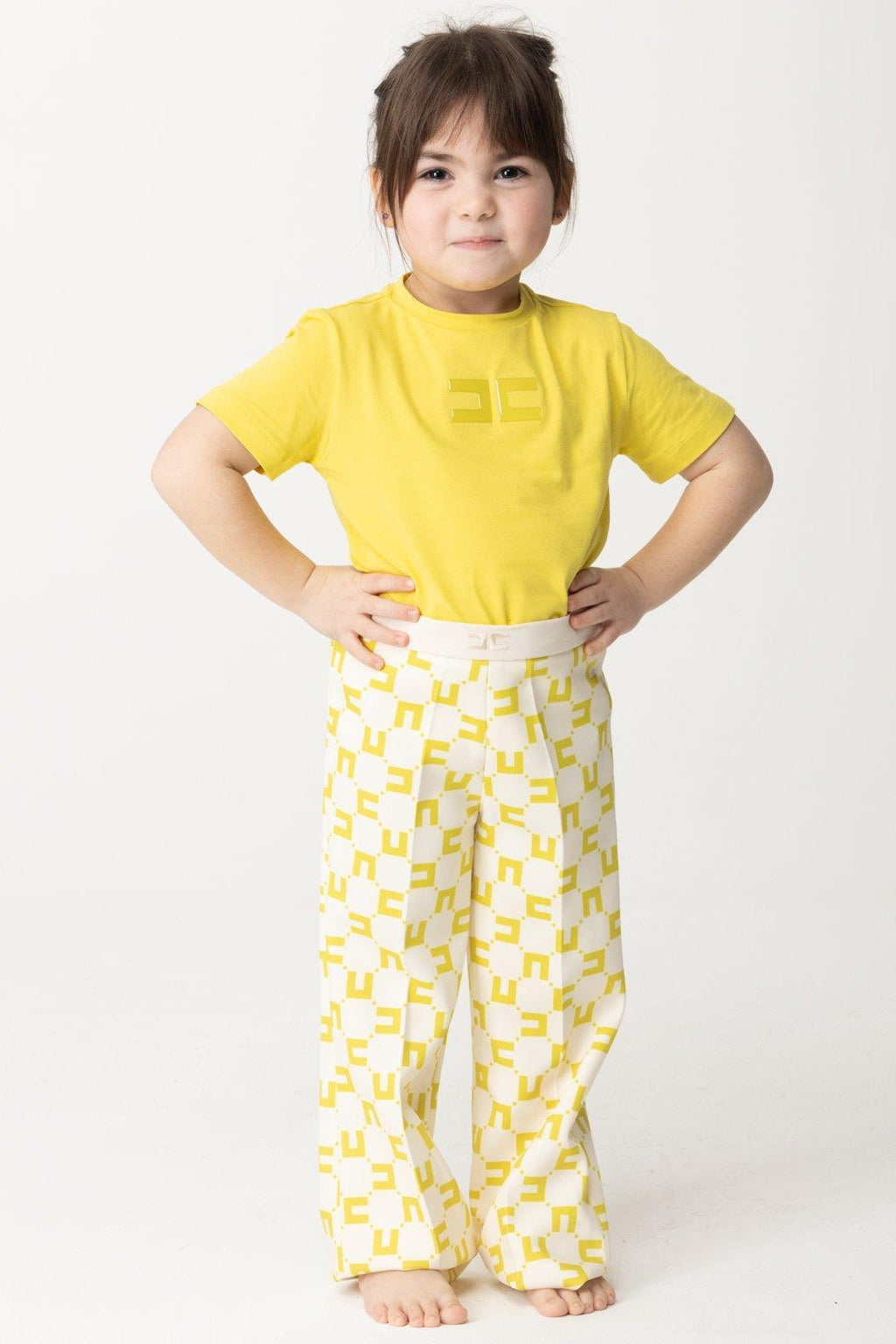 PANTALONE DOPPIO CREPE STAMPA LOGO CUBICO BURRO/CEDRO 