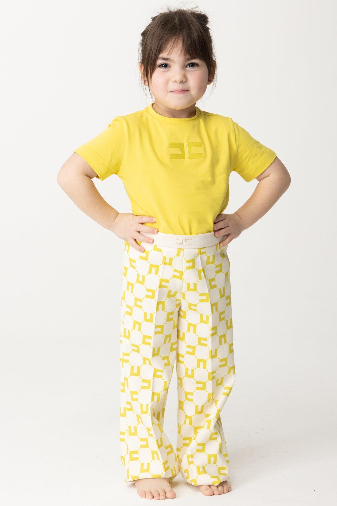 PANTALONE DOPPIO CREPE STAMPA LOGO CUBICO BURRO/CEDRO 