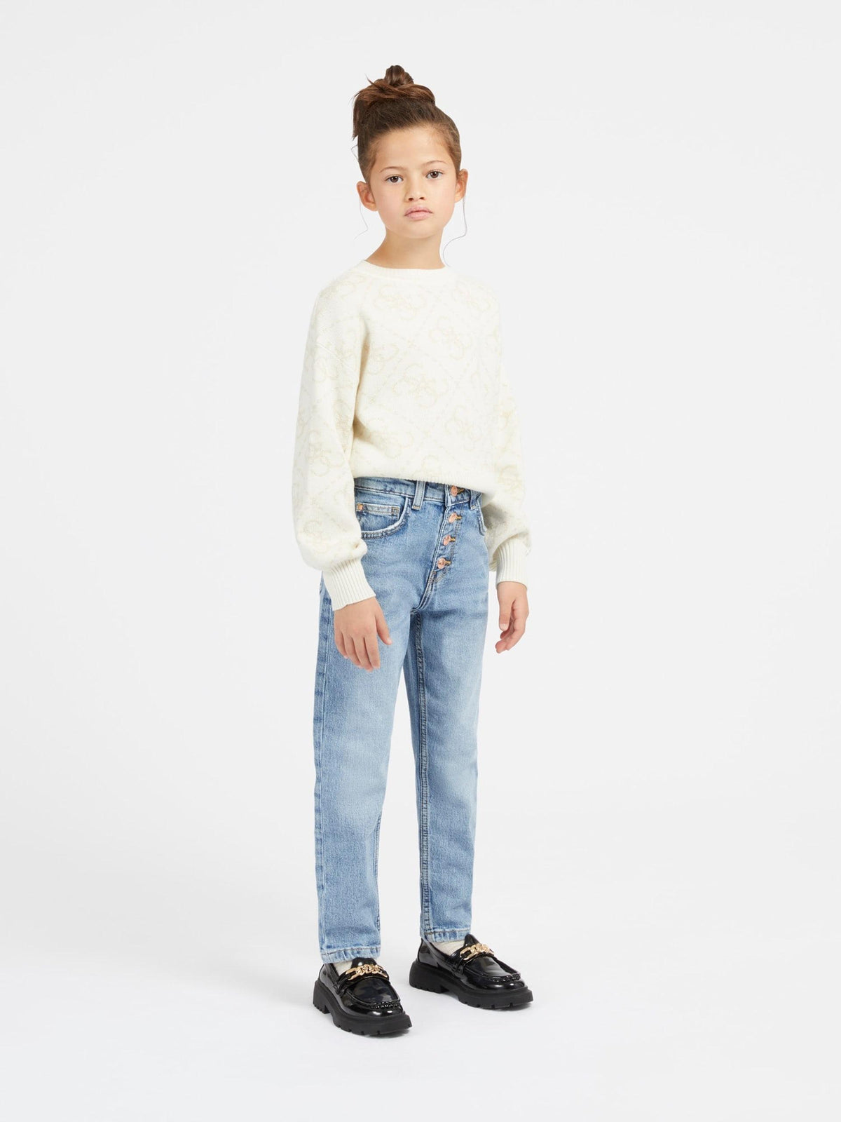 DENIM MUM FIT EXPOSED BUTTON 