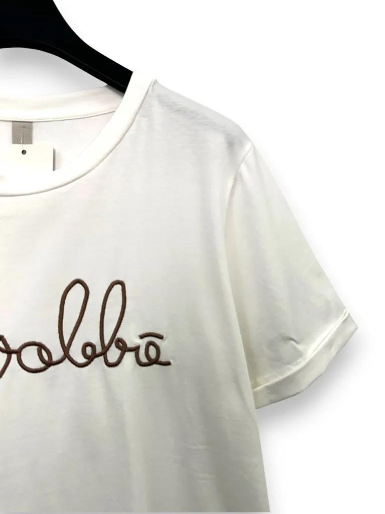 T-shirt a scatola, mezza manica con ricamo "no vabbè" 