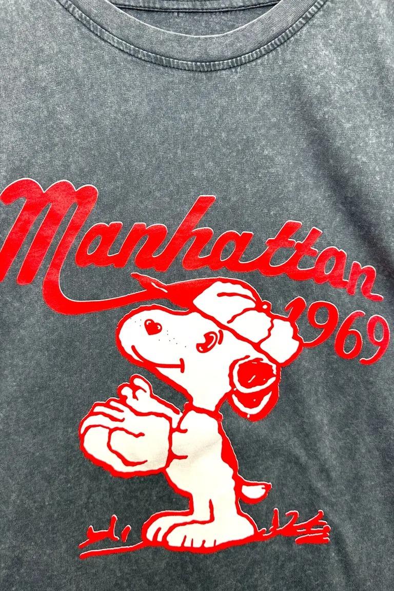 T-shirt stone wash con stampa snoopy e scritta "Manhattan 1969" VB-10757/Antracite LOVEme