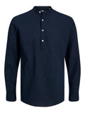 JACK AND JONES JJLINEN BLEND BAND HALF PLACKET SHIRT LS