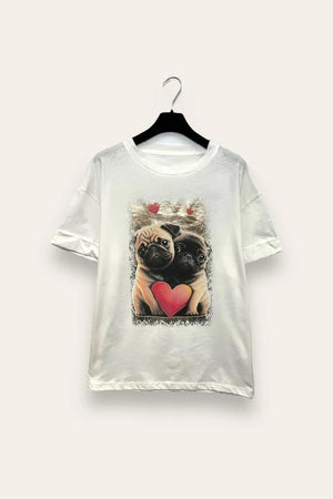 LOVEme T-shirt con stampa bulldog e satinato lo sfondo