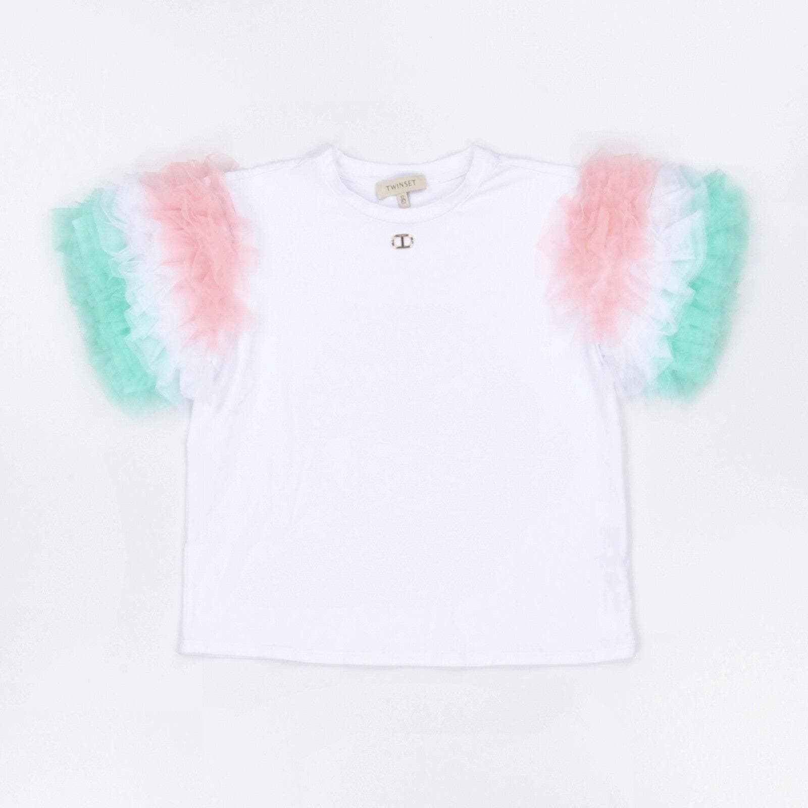 T-SHIRT IN JERSEY C/MANICHE IN TULLE SFUMATO 