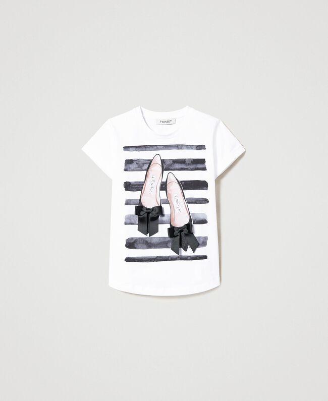 T-SHIRT M/C STAMPA RIGHE E SCARPETTE 