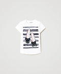 T-SHIRT M/C STAMPA RIGHE E SCARPETTE 