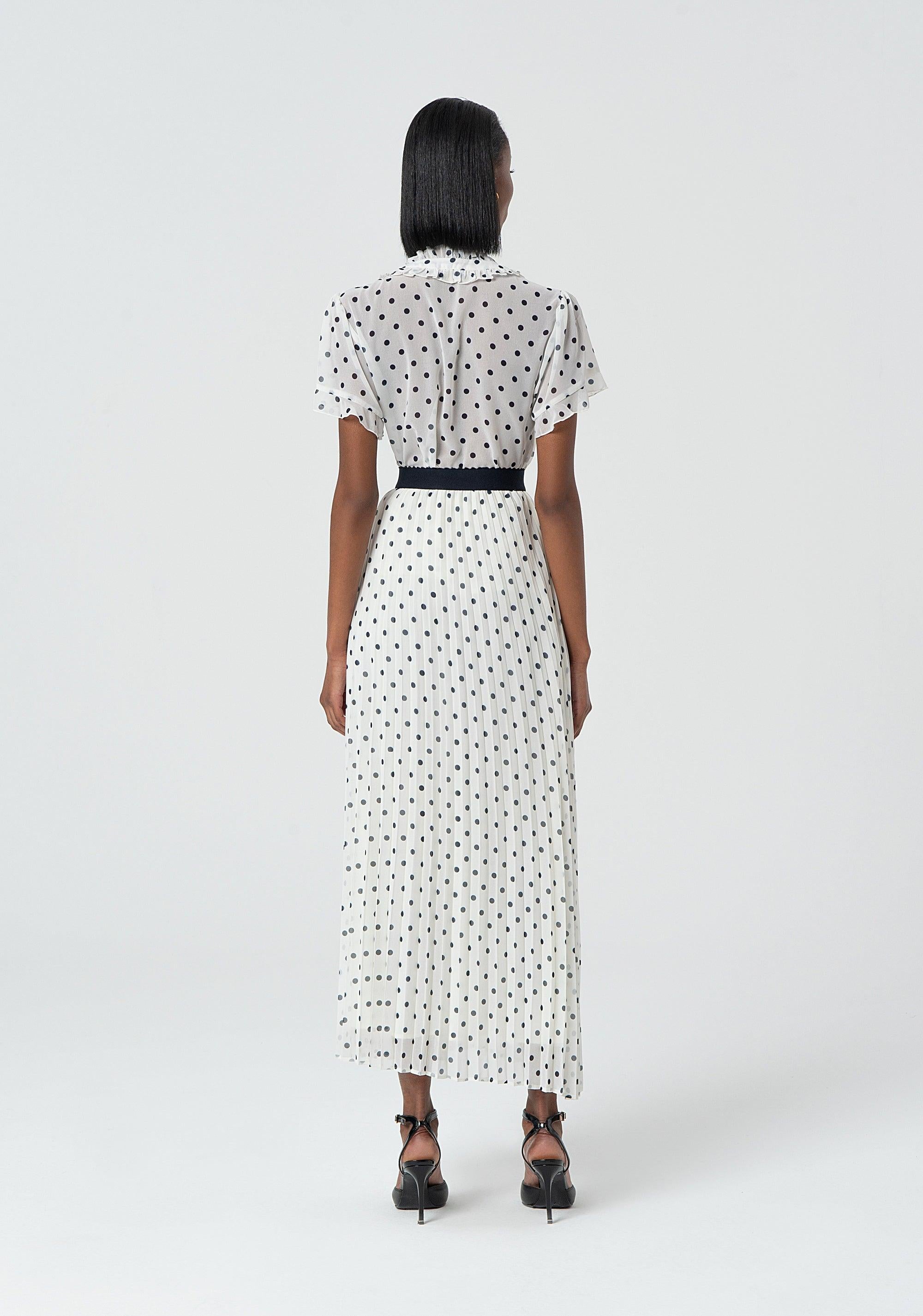MAXI PRINTED PLISSE' SKIRT CREAMBLU 