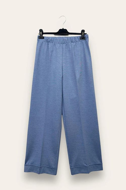 Pantalone punto milano a palazzo con orlo alto AM-10665-AM-8049/Azzurro LOVEme