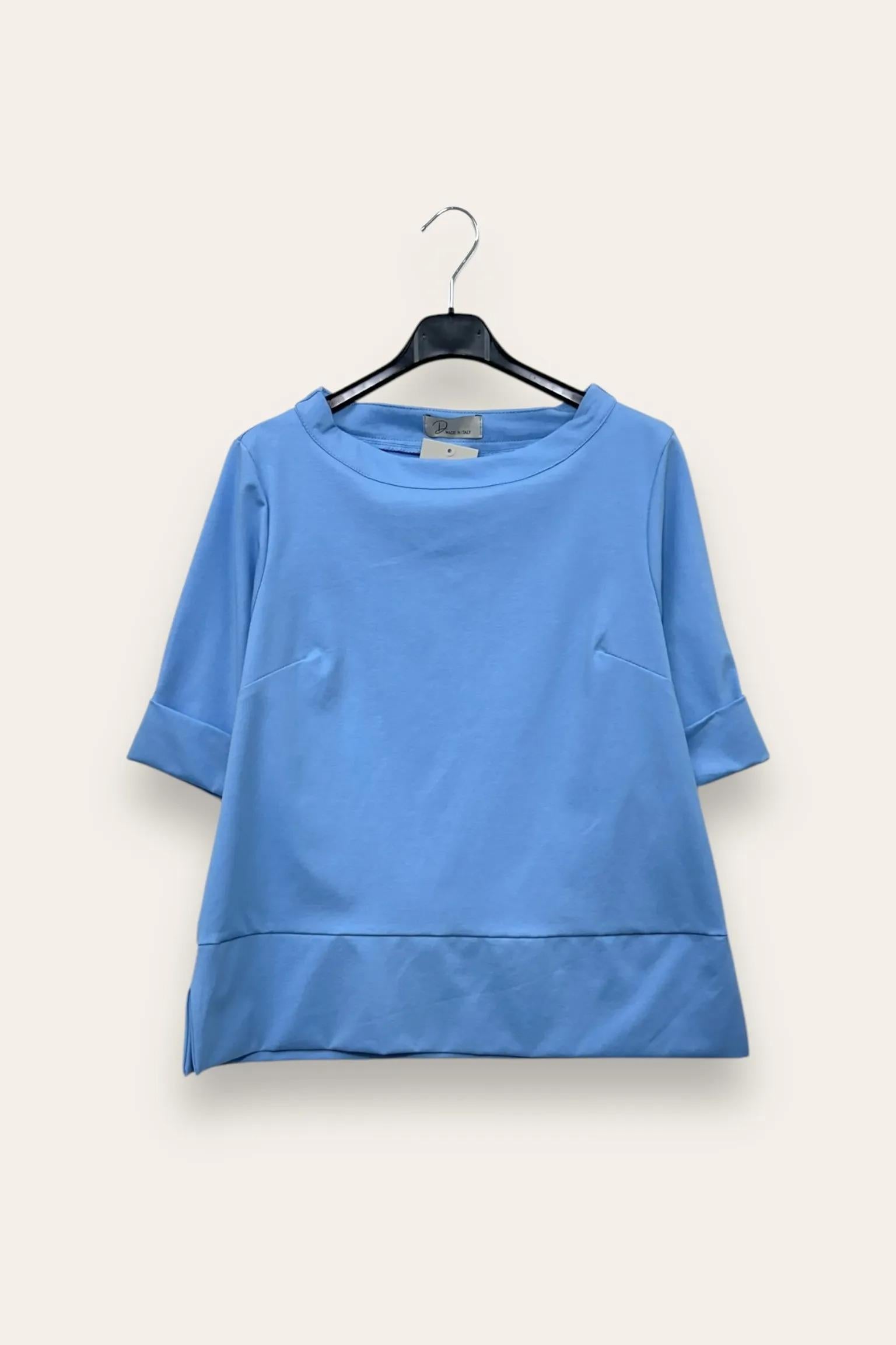 Blusa girocollo punto milano, spacchi ai lati CH-10844/Azzurro LOVEme
