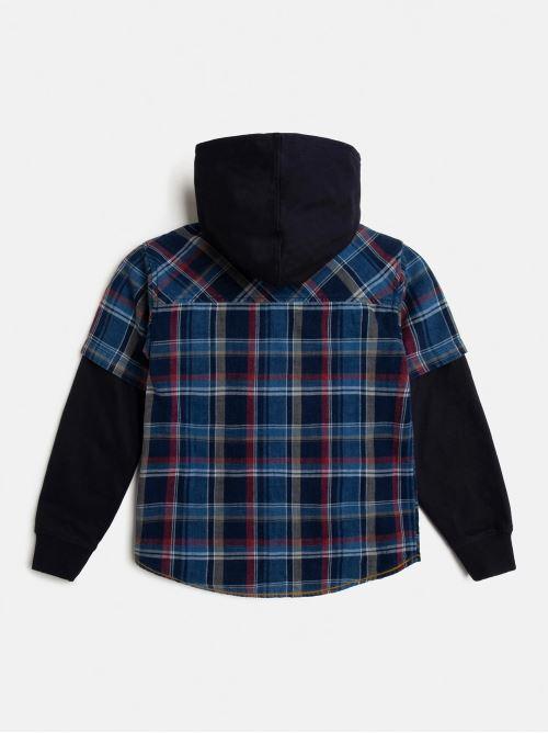 INDIGO CHECK HOODED LS SHIRT 