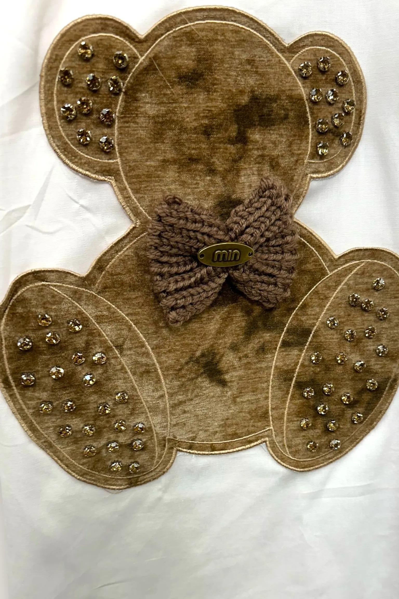 Camicia over con orso applicato e strass 