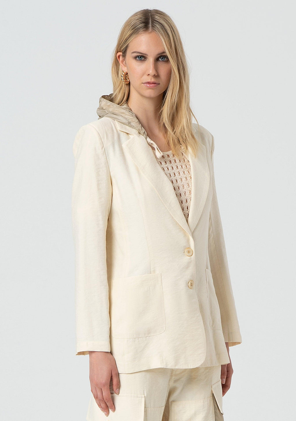 LONG HOODED BLAZER BUTTER 