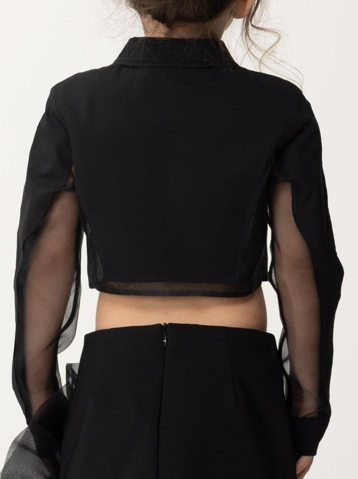 CAMICIA CON TRASPARENZE E PLACCHETTA NERO EFCA228 0 JT001/N000 ELISABETTA FRANCHI La Mia Bambina