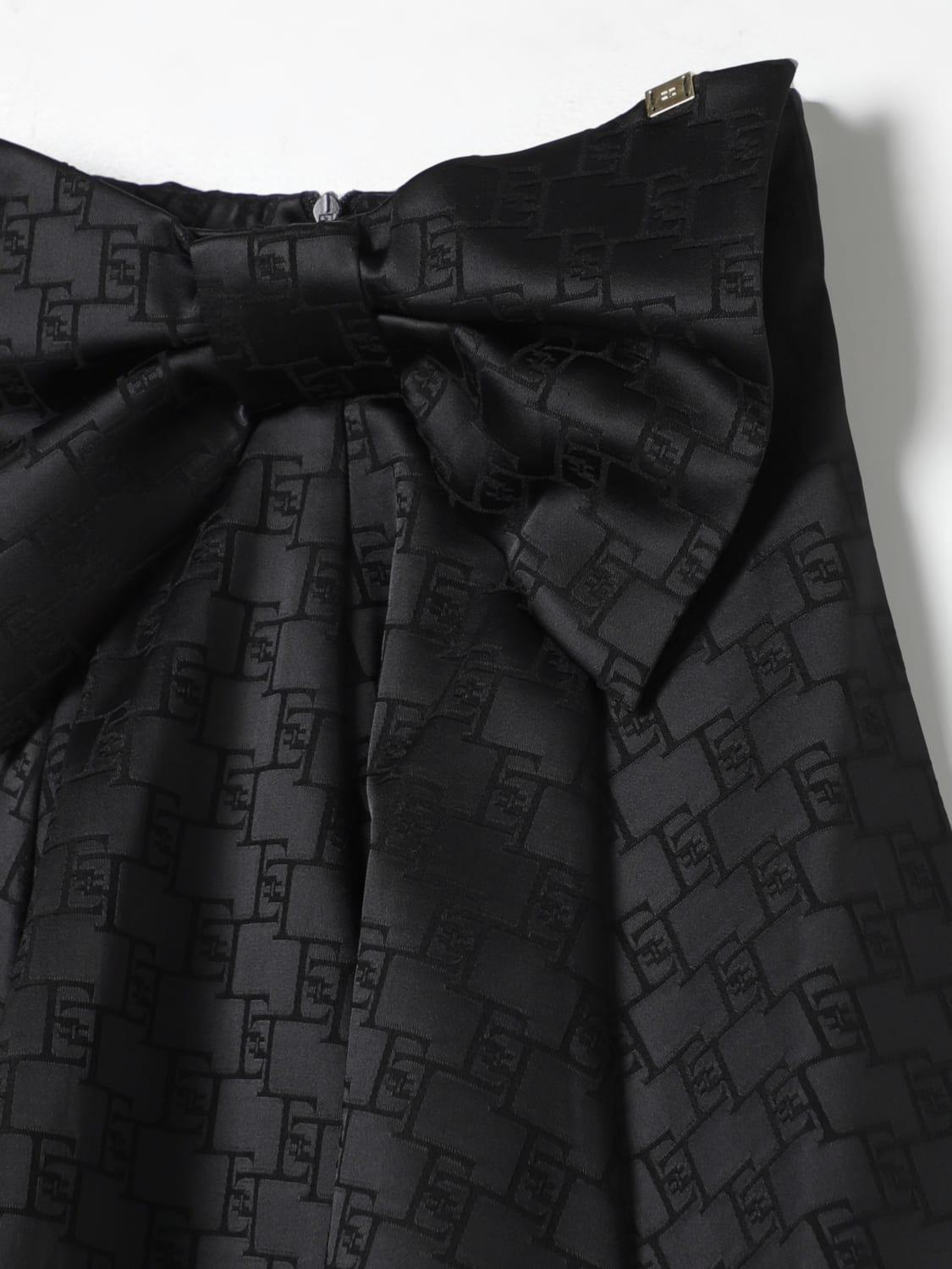 GONNA IN RASO JACQUARD EF CON MAXI FIOCCO NERO EFGO160 0 TV029/N000 ELISABETTA FRANCHI La Mia Bambina
