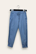 Pantalone in felpa con banda laterale in raso VA-10689-VA-818171/Azzurro LOVEme