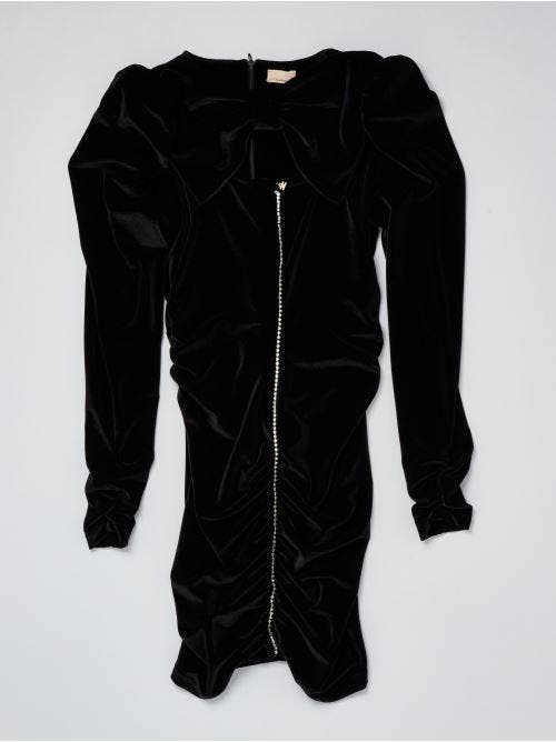ABITO IN VELLUTO STRETCH CON APPLICAZIONE STRASS NERO 