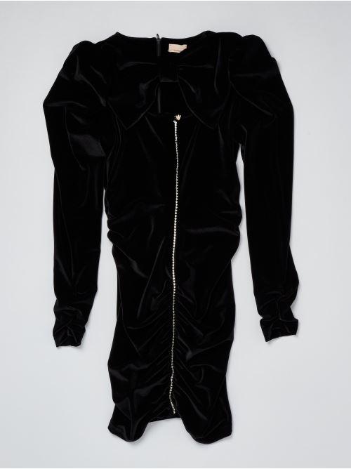 ABITO IN VELLUTO STRETCH CON APPLICAZIONE STRASS NERO 