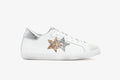 SNEAKERS LOW IN PELLE BIANCA DETT. ORO/ARGENTO 