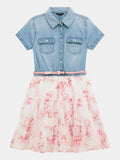 GUESS MIXED FABRIC SS DRESS W/BELT