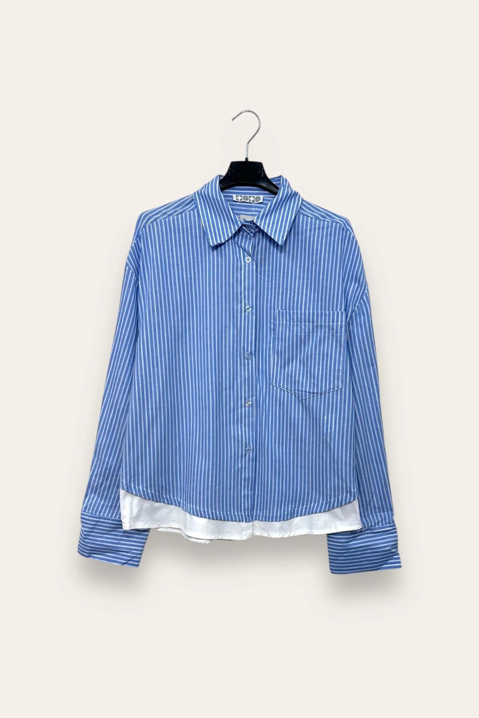 Camicia a righe con inserto tinta unita al fondo CL-10672-CL-18301/Azzurro LOVEme