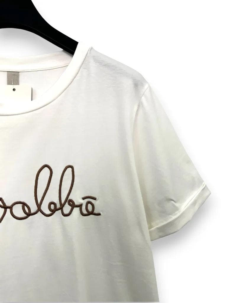 T-shirt a scatola, mezza manica con ricamo "no vabbè" 