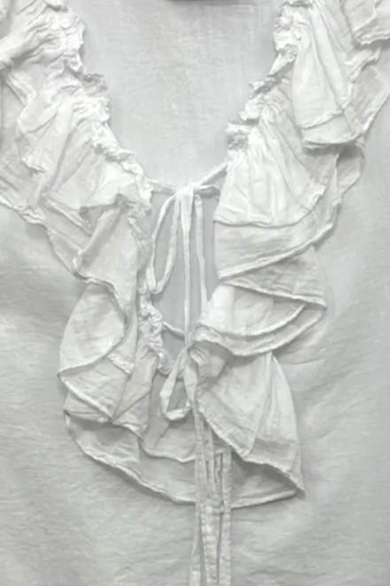 Blusa in mussola di cotone con volant davanti 