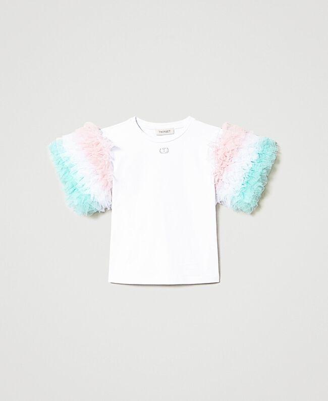 T-SHIRT IN JERSEY C/MANICHE IN TULLE SFUMATO 