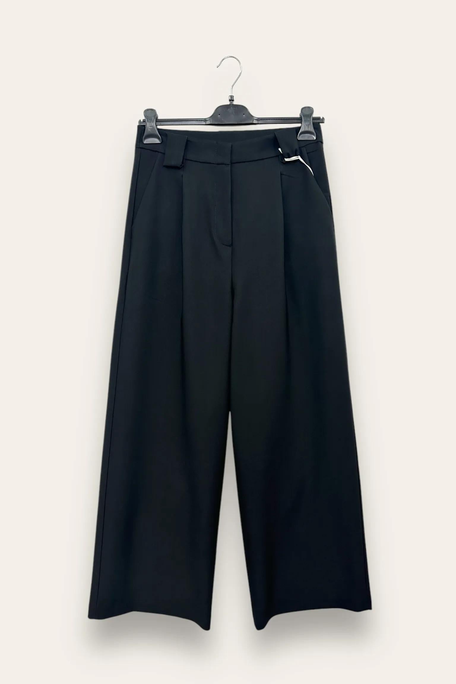 Pantalone a palazzo con pinces, zip e gancetto AM-10657-AM-8052/Nero LOVEme