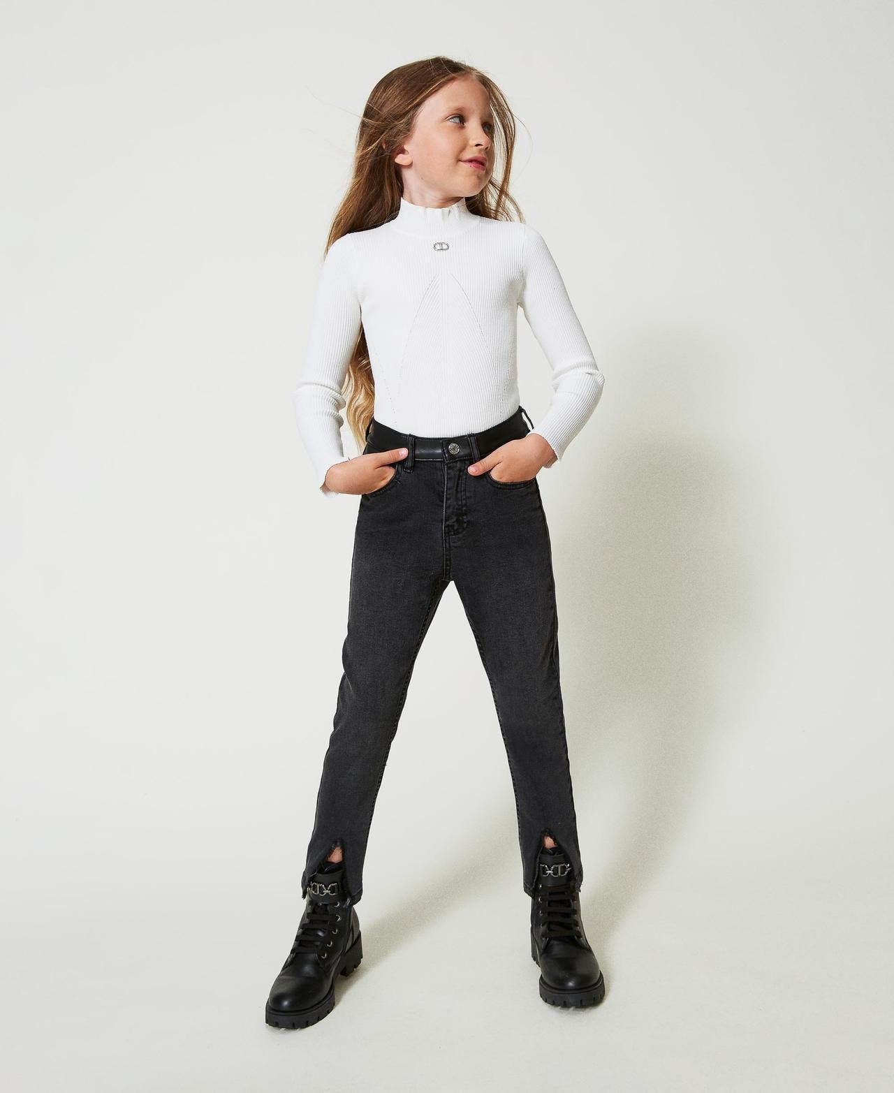 SKINNY IN DENIM BLACK C/DETTAGLI SPALMATI 