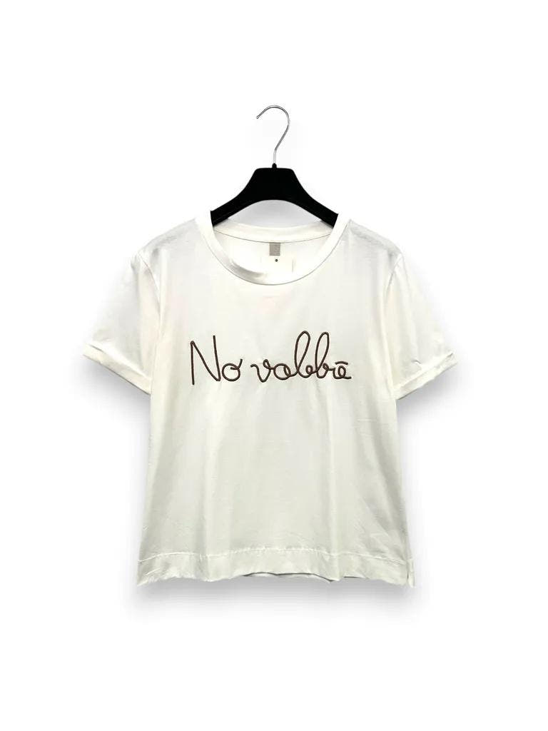 T-shirt a scatola, mezza manica con ricamo "no vabbè" 